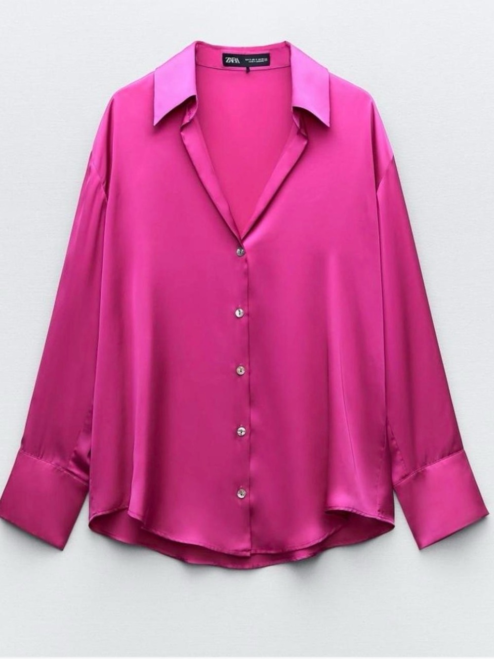 Zara Bright Pink Satin Button-Down Shirt XS